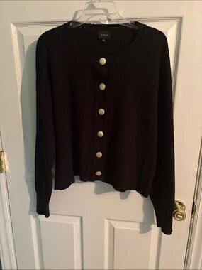 Cyrus Black Crewneck Cardigan with Gold Buttons